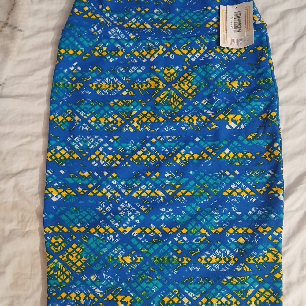 LuLaRoe Blue and Yellow Geometric Maxi Skirt
